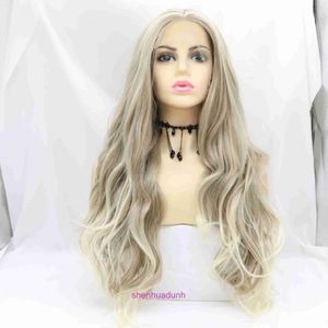 Designer Human Wigs Hair for Women Hot Selling Gold Synthetic Fiber Front Spets Long Curly Wig