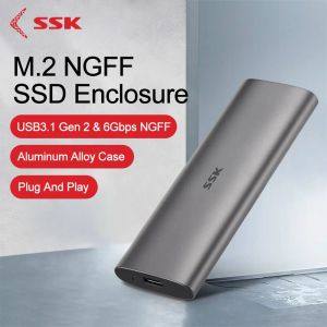 Enclosure SSK Aluminum M.2 SATA SSD Enclosure Reader USB 3.2 Gen 2(6Gbps) TypeC External SSD Adapter for M2 SATA NGFF 2242/2260/2280 SSD