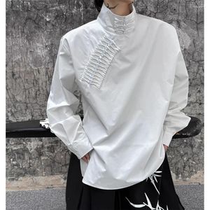 Мужские повседневные рубашки мужчины азиатские этнические кнопки в стиле ретро стоять воротником с длинными рукавами винтажные блузки для человека