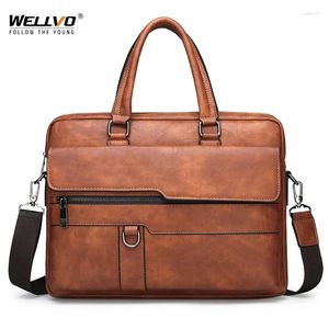 Briefcases Men's Business Office Leather Briefcase High Quality 4 Inches Laptop Handbags Shoulder Bag Male Brand Tote For A4 File XA34ZD