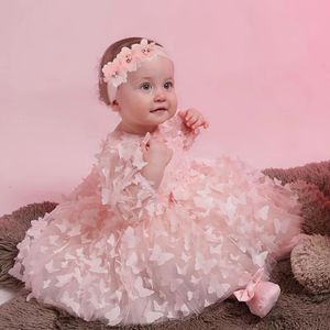 3 6 9 12 18 18 meses Nascido vestido Flores Mesh Fashion Party Little Princess Baby Dress Birthday Birthday Gift Kids Roupos 240422