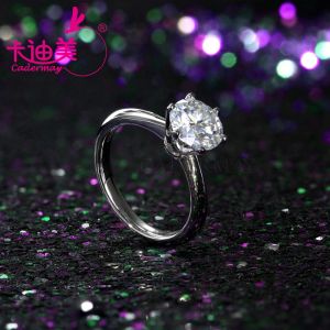 Ringar Cadermay Classic Style 6 Claws Sätt Moissanite Silver Ring 9mm 3CT Round Cut Sterling Silver 925 Engagement Wedding Ring