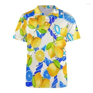 Polos masculinos frutas de bananas Pineapple 3D Polo Polo Polo for Men Abacate Lemon Graphics Mangas curtas Tees Streetwear Y2K Button Shirts