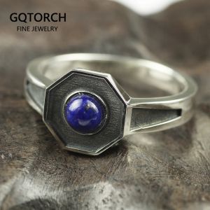 Rings Original Design 925 Sterling Silver Rings For Men and women With Natural Lapis Lazuli Stone Hexagon Shaped Elegant Jewelry Ring