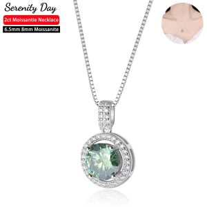 Colares Serenidade Dia 2Ct Green Moissanite Colar Pingente para Mulheres Presente de Casamento S925 Placa de Prata Sterling 18K Jóias Finas de Ouro Branco