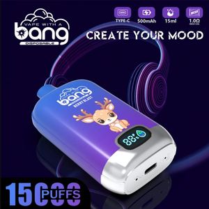 BANG 15Kデジタル使い捨て蒸気パフ15Kデジタルボックスオリジナルバンベーパーパフ15000プレフィルドポッド500MAHスマートスクリーン充電式電子タバコ