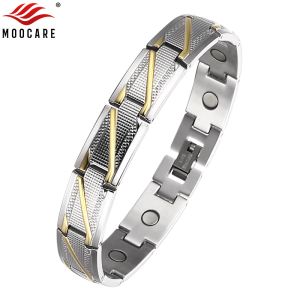 Strands Moocare Classic Fashion Creative Stripe Men's Electroplated Magnetic Therapyステンレス鋼ブレスレット