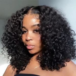 Glueless Deep Wave 4x4 Short Lace Front Wig Bob Human Hair Wigs HD Transparent 180% Brazilian Remy Kinky Curly closure Frontal Wig For black Women