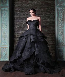 2015 Zuhair Murad Ball Gown Black Wedding Dresses Gothic Lace Bridal Gowns Sweetheart Appliques Draped Floor Length Vestidos de No7566625