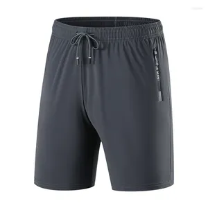 Herren Shorts 2024 Einfache und lässige Sommer -Sommer -Farbpocke Reißverschluss elastischer Taille Sportlust Sport lose trendige Eisseide