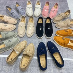 Summer Walk Women's Flat Heel Casual Shoes Loro Piano Mens Tasman Vintage Loafers Suede Dress Shoe Luxury äkta läder Sneakers Designer Moccasin