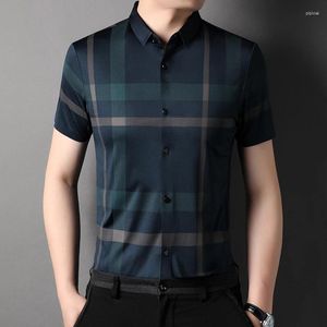 Camicie casual maschile 2024 Summer Seamless Luxury Short Short Smart Ploid Mash Dress Simple Slim Black Man 4xl 4xl