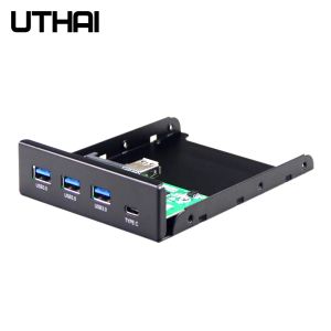 Adaptörler Uthai G08 3.5 inç USB3.0 Builin 4 Port Hub Typec Hub USB3.0 Ön panel Combo Adaptör Braketi 15 Pin SATA Güç Kablosu