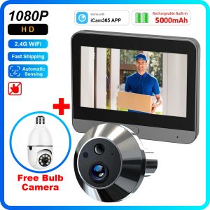 Камеры ICAM365 APP 2.4G Wi -Fi Door Peephole 1080p Автоматическая камера для ощущения глаз и TwoWay Talk Onvif Wi -Fi E27 Light Bulb Camera