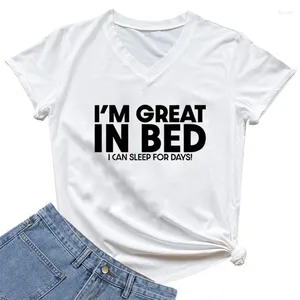 Damen T-Shirts Ich bin großartig im Bett Druck kurzärmelig humorvoll