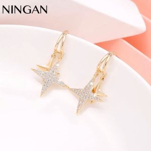 Earrings NINGAN Twinkle Stars Stud Earring Fashion Women Jewelry Dazzling Zircon Gold Drop Earrings Original Design Friend Gift