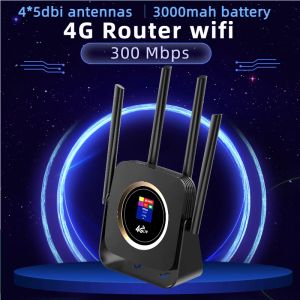 Routers TIANJIE 4G Wifi Router Sim Card Wireless Modem CPE LTE Network Hotspot Broadband 4 Wifi Antenna Dongle with 3000mAh Battery