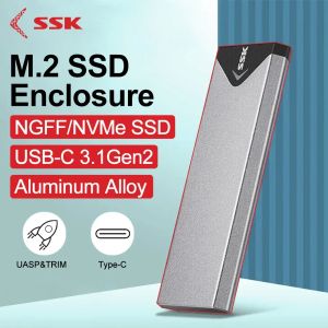 Enclosure SSK M.2 SSD Case NVME SATA Dual Protocol M.2 to USB Type C 3.1 SSD Adapter for NVME PCIE NGFF SATA SSD Disk Box M2 SSD Case box