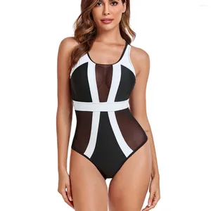 Women's Swimwear 2024 Black White One Piece Swimsuit Sexy Patchwork Women Bathing Suit Beach Backless Monokini Sport Female