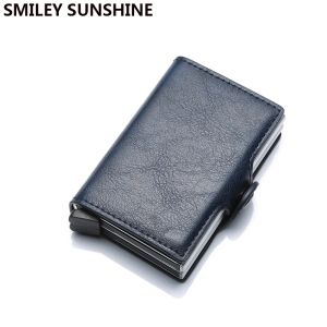 Holders Antitheft Men id Bank Credit Card Holder Double Rfid Blocking Wallet Leather Security Aluminum Box Metal Purse Cardholder Case