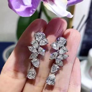 Kolczyki kwiat kwiat Moissanite Diamond Dangle Earring Real 925 Sterling Srebrna biżuteria