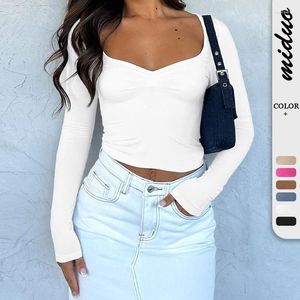 Women's T Shirts Fashion Autumn Y2kt Shirt Sexy Cross-Border Clothing Solid Color Square Collar Short Top Slim Fit Midriff-Baring Sweater