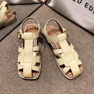 Casual Shoes Low Heel Sandals For Women Fashion Summer Buckle Strap Gummi damer Solid Button Pu Women's Zapatos