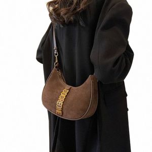 women's Menger Bag Luxury Designer Suede Ladies Shoulder Bag Retro Letter Handbag And Purse Trendy Female Hobos Crossbody Bag C2uA#