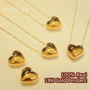 Necklaces VITICEN Real 18K Gold Pure AU750 Heart Love Pendant Necklace For Woman Fine Jewelry Valentine's Gift Wife Girlfriend Present