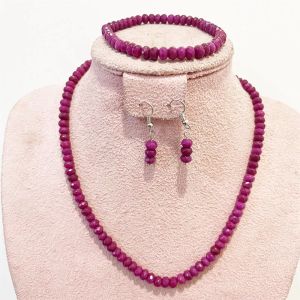 Strands sfaccettati 4*6 mm viola rosso rubino giada naturale set di gioielli in pietra per tallone orecchini a catena bracciale girocollo trendy design alla moda