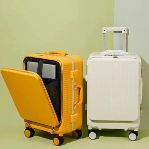 Gepäck 20/24 Zoll Reisekoffer auf Rädern TSA Aluminium Rahmen Front Öffnung Rollierende Gepäckhülle USB mit mittlerer Größe mit Rädern