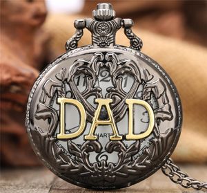 Vine Retro Black Golden Dad Design Pocket Watch Father Men Analog Quartz Watches Halsbandkedja Födelsedagspresent till Male7579979