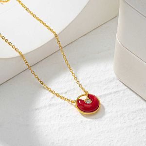 High Quality Luxury Necklace New red hollow round bead pendant simple and fashionable new spring summer plated 18K real gold lock bone chain