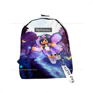 Taschen Populär jugendlich lustige Aphmau Schultaschen Notebook Rucksäcke Jungen/Mädchen 3D -Druck Oxford wasserdichte Schlüsselkette kleine Reisetaschen