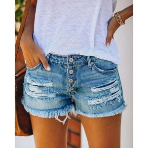 New High 2024 Waist Tassel Perforated Denim Shorts For Women