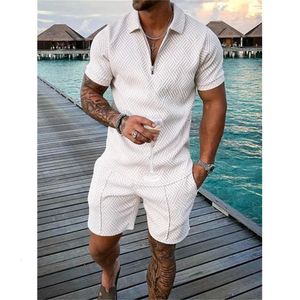 Summer Solid Color 3D Print Polo Shirts Shorts Sets Mens Fashion Oversized Short Sleeve Shirt Pants Set Suits Man Male Clothing 240416