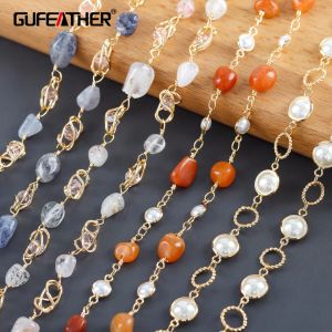 Colares Gufeather C217, corrente DIY, alcance de passe, níquel livre, ouro de 18k, cobre, zircões, pedra natural, colar de bricolage, fabricação de jóias, 1m/lote