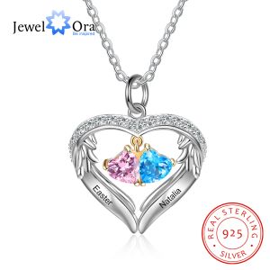 Necklaces 925 Sterling Silver Personalized Mothers Necklace with 26 Birthstones Customized Engraved Name Heart Pendant Christmas Gifts