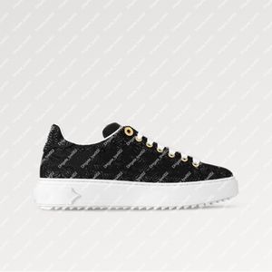 Explosion New Women's Time Out Sneaker 1acksw Black Feminine Lace Graved Eyelets Classic Sparkling Crystals Elevated Treaded Gummi Outsole Signature Designer