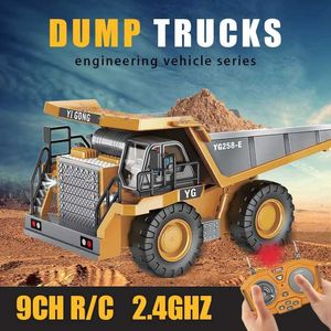 Electric/RC Car 1 24 9CH RC Alloy Dump Truck Car Engineering Vehicle Forklift Heavy Excavator Remote Control Car Toys for Boys Childrens Gifts T240521