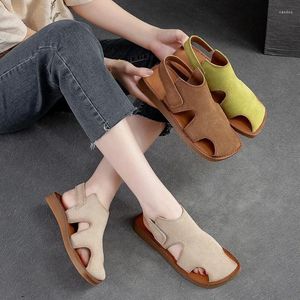 Casual Shoes Birkuir Hollow Out Closed Toe Sandals for Women Luxury Hook Loop Gladiator Beach äkta läder Flat Heel Slides