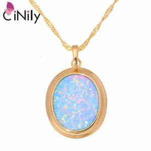 Cinily Green & Blue Fire Opal Stone Necklaces Pendants Yellow Gold Color Oval Dangle Charm Luxury Large Vintage Jewelry Woman238E