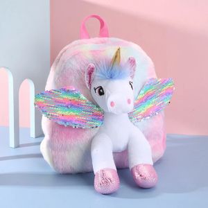 Väskor Plush Kindergarten Bag Baby Doll Unicorn Ryggsäckar för flickor