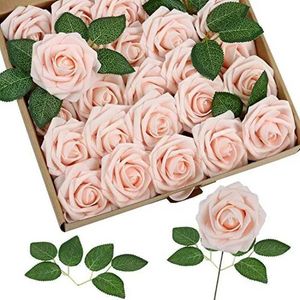 Flores artificiais de vegetação floral Faux Rose Rose Rose True Looking Fake Roses com S -STEM Wedding Diy Bouquets Festa arranjo Home Deco 50pcs T240422