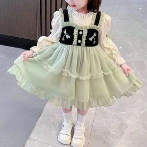 Girl Dresses Girls Spring Autumn Winter Embroidered Fake Two Pieces Dress Sweet Lovely Lace Loose Soft All-match Outdoor