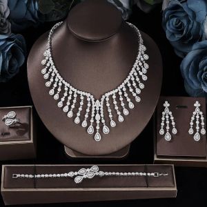 Halsband 2023 Ny 4 -stycken kubik zirkoniumbröllopsuppsättning Dubai kvinnors bröllop smycken set nigeria afrika halsband örhänge set