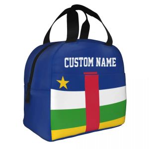 Bags Custom Name Central African Republic Lunch Bag Cooler Tote Bag Insulated Thermal Lunch Box Reusable Men Boys Teen Girls Picnic