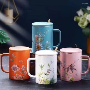 Becher kreativer Persönlichkeit Blumensprachbecher mit Deckel und Löffel Keramik trinken Geburtstag Weihnachten Abschlussgeschenk für sie