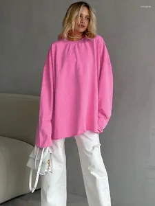 Kvinnors T-skjortor rosa tee streetwear 2024 rund hals långärmad avslappnad pullover toppar kvinnor höst tunna t-shirts dam