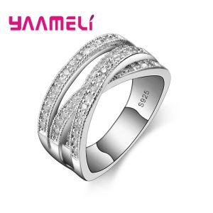 Bande di vendita Top Sale Big Taglia 513 Women Men Rings Pure 925 Sterling Sterling Austria Crystal Overpass Cross Unisex Bague Bijoux Dropshipping